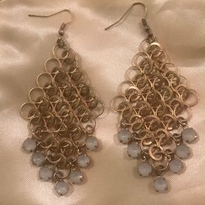 Fun gold dangle earring with opals hanging